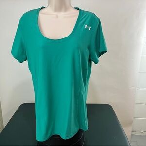 Under Armour Green heat gear activewear womens size L semi fitted t-shirt (116)